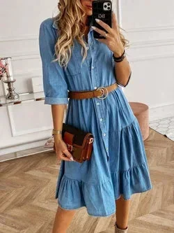 

Light Blue Y2k Long Dress Women Summer Loose Dresses High Waist Casual V-neck Elegant Loose Maxi Work Spring Summer Vestidos