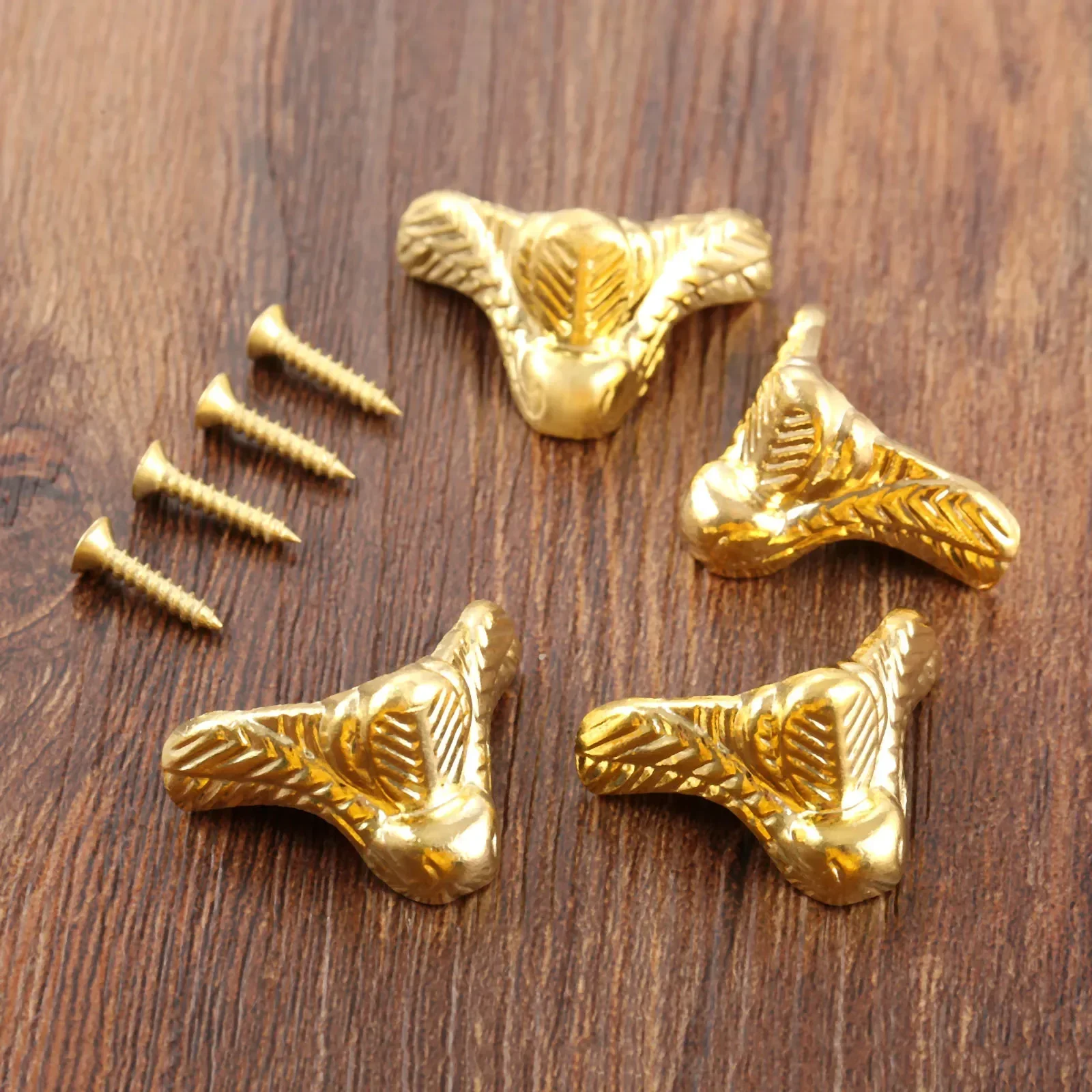 4Pc 29x17mm Corner Jewelry Wood Box Feet Leg Corner Protector Guard Metal Crafts Decorative Bracket For Furniture Hardware Gold
