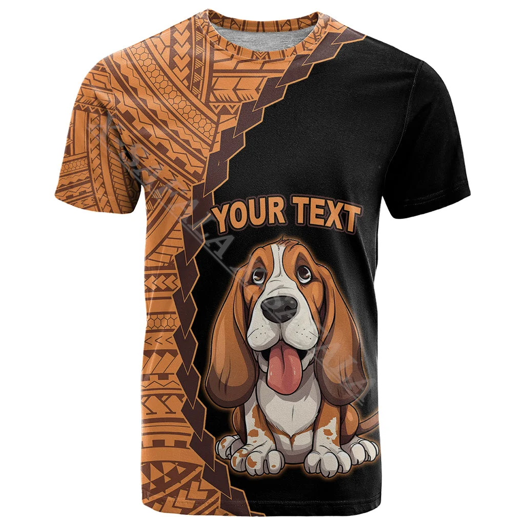 Basset Hound Dog Polynesian Tribal Tattoo 3D Print Mesh Fiber T-Shirts Top Summer Tee Mens Shorts Sleeve Sports Casual Clothing