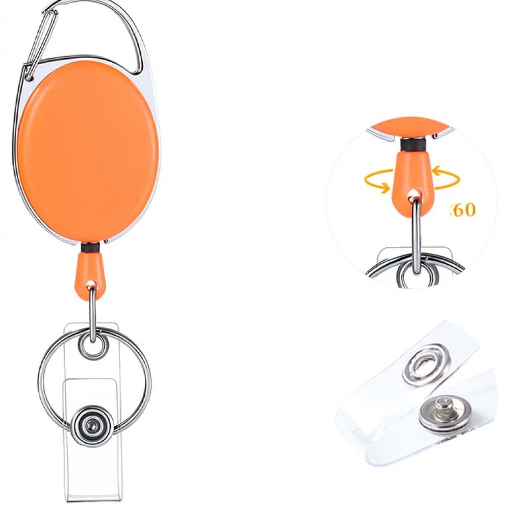 Durable Zinc Alloy Retractable Badge Reel Oval Matte Key Chain For Identity Card Office Name Tag Security Clip