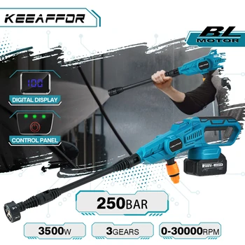 KEEAFOR 브러시리스 고압 물총, 무선 충전식 세차 건, 마키타 18V 배터리용, 250 바, 3500W, 6 인 1
