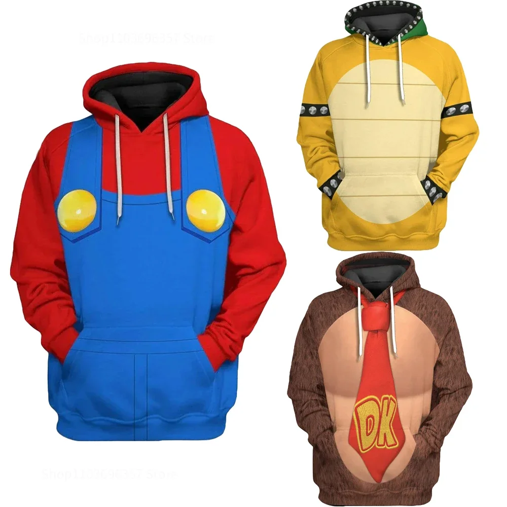 New 2024 Game Super Luigi Bors Koopa Donkey Kong Cosplay Hoodies Unisex Sweatshirt Costume Casual Jacket Coat Halloween Clothes