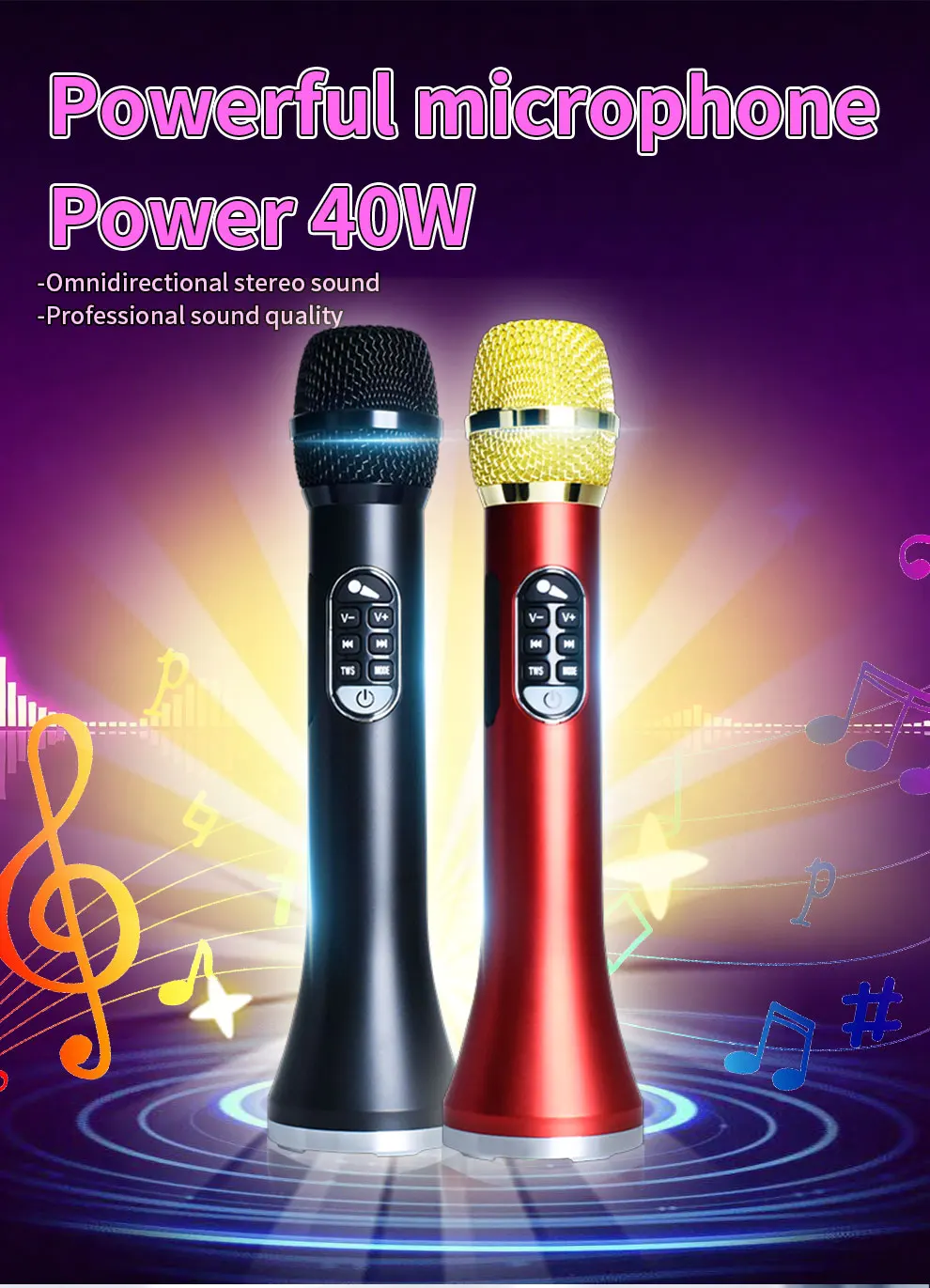 1 Stück 40 W tragbares Bluetooth-Lautsprechermikrofon 6400 mAh TWS Typ C Schnellladung Leistungsstarkes kabelloses Karaoke-Mikrofon für Party und Reisen – Detail 1