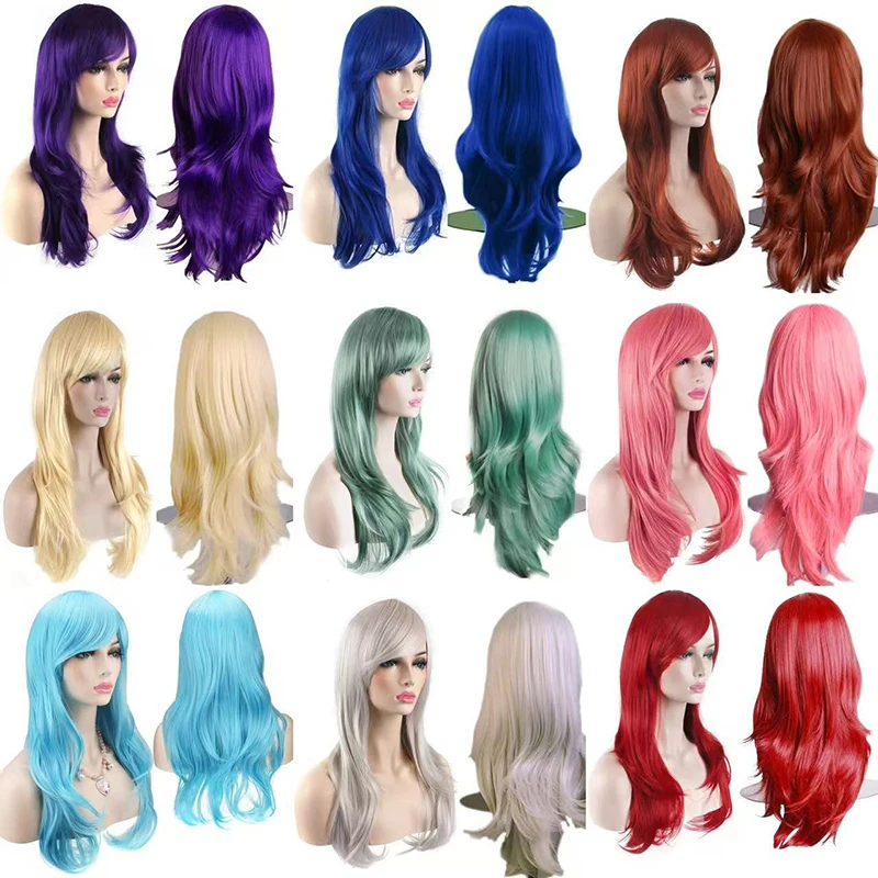 Euramerican Fashion Universal Woman Wig Wavy Curls Long High-temperature Silk Simulated Hair 28inch Button Mesh Full Hair Set