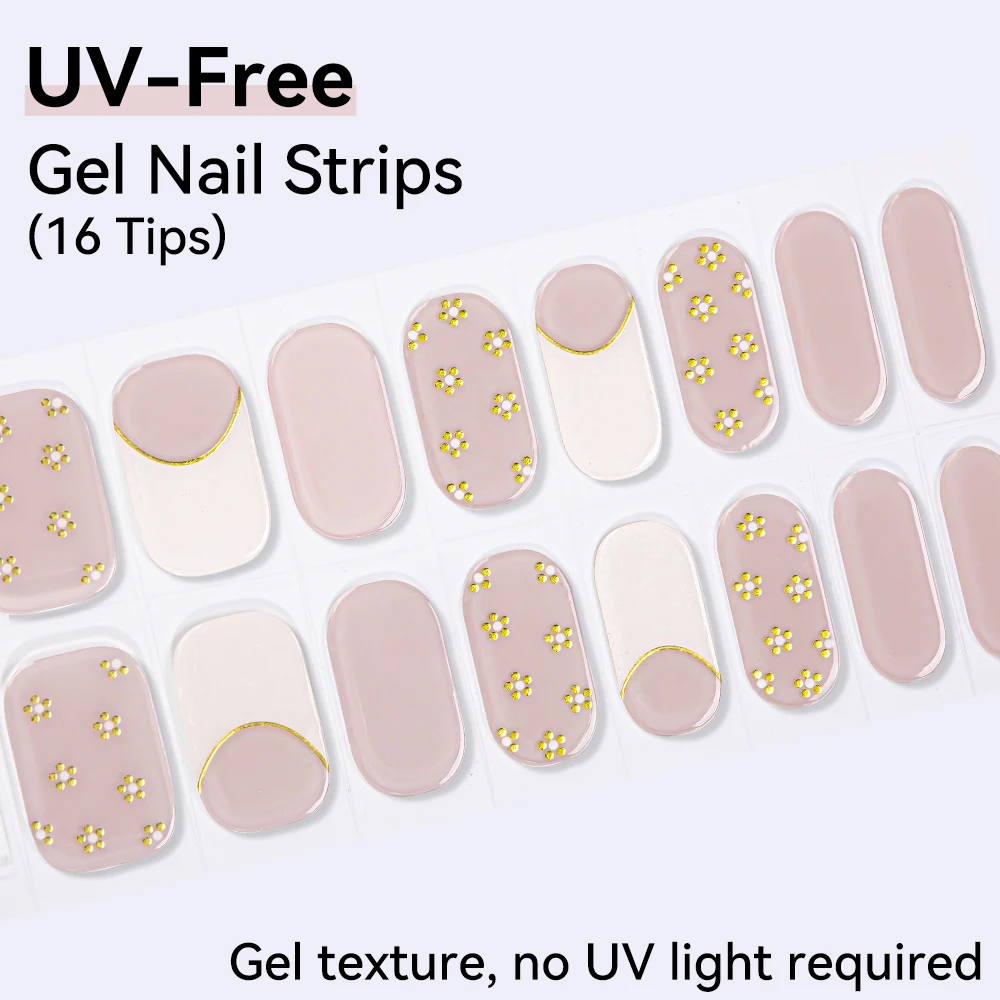 16 Tipps Französische Blumen Gel-Nagelstreifen Langanhaltende Vollabdeckung Glitzer Backfreie Gel-Nagelaufkleber DIY Maniküre-Dekoration