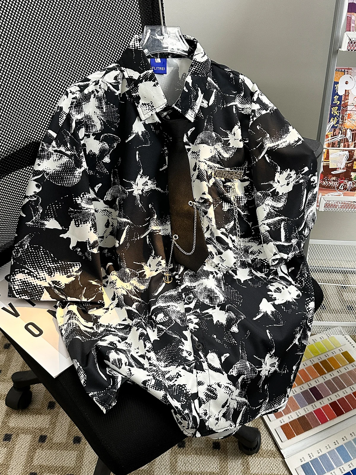 

Summer Thin ort Sve irt Men's Dyed Casual Lightweight Vintage Hong Kong Sle Trendy Brand Haome Wind irt