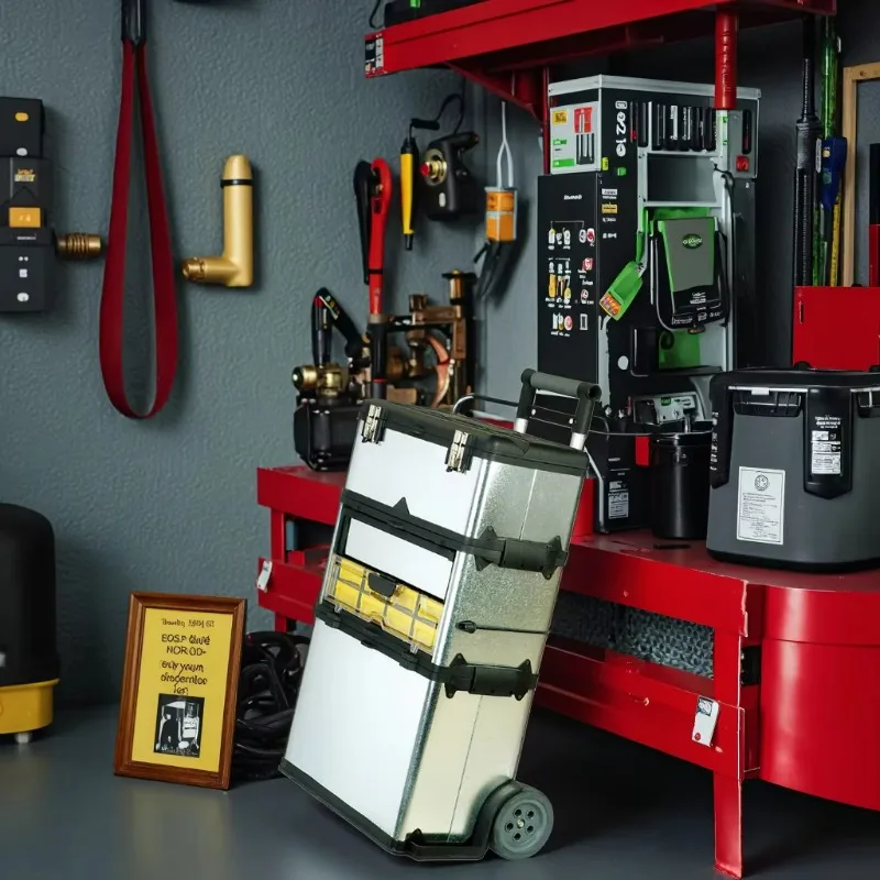 MJ-3166 Telescopisch handvat 23-inch trolleyboxopslag / 580x350x838mm Metalen gereedschapskist met wielen