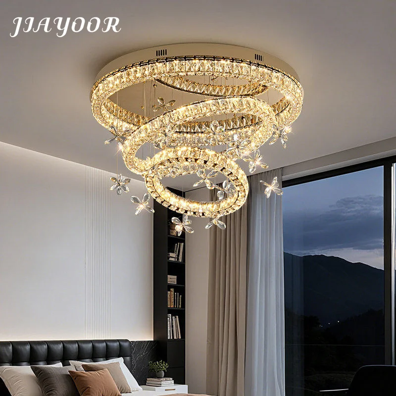 2026 New Round Crystal Ceiling Light High End Light Luxury Italian Modern Simple High End Flower Exquisite Lamp Changeable