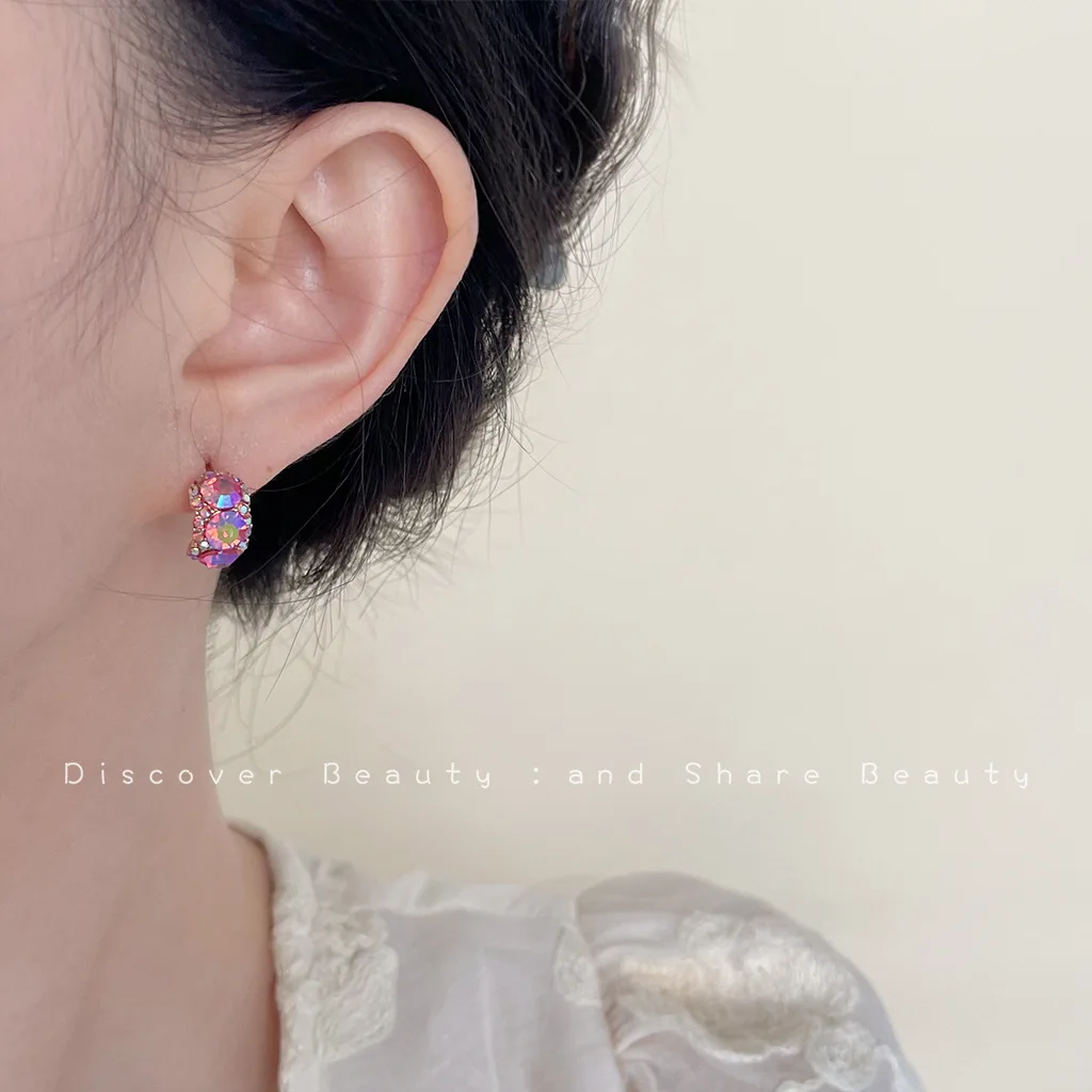 DIY accessories Korean niche sweet versatile pink diamond stud earrings women's fashion retro old earrings personalized design h