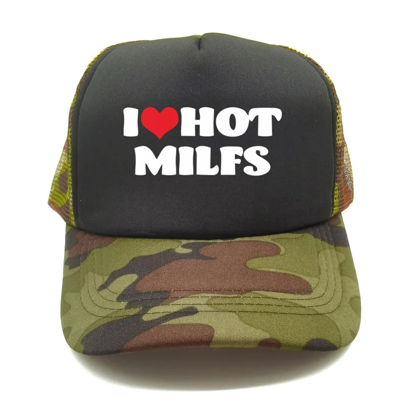 I Love Milfs I Hot MILFs Trucker Cap Summer Men Cool Fishing Hat Baseball Caps Unisex Outdoor Mesh Net Caps