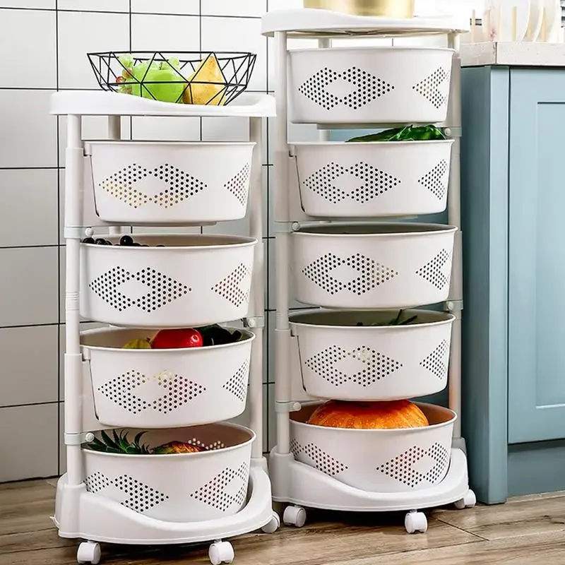 

Kitchen Rotating Storage Rack Shelves Organizer Vegetable Rolling Storage Cart Fruit Basket Convenient Vegetable Storage Baskets