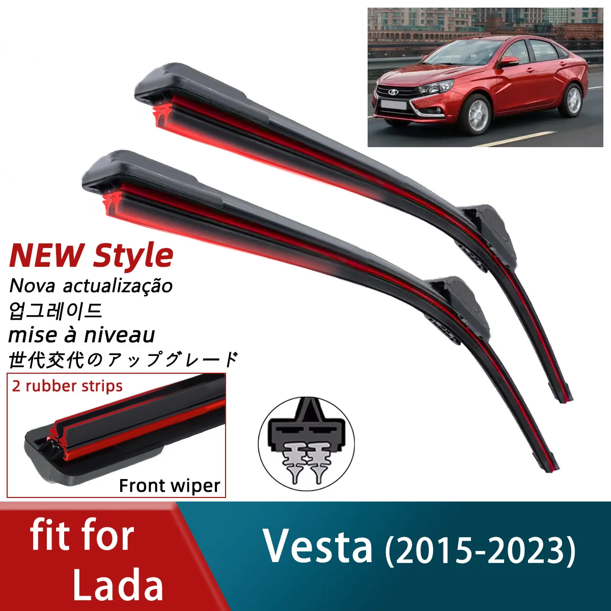 

Double Rubber Car Wipers for Lada Vesta Front Blades Brushes Cutter Automobiles Parts Accessories Windscreen Wipers Parts