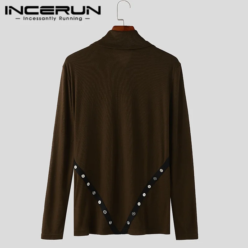 INCERUN Męska Koszula Patchworkowa z Klapami, Długi Rękaw, Zapinana na Guziki, Casualowa Odzież Męska, Camisas Streetwear, Moda Męska 2025, Koszule Męskie S-3XL