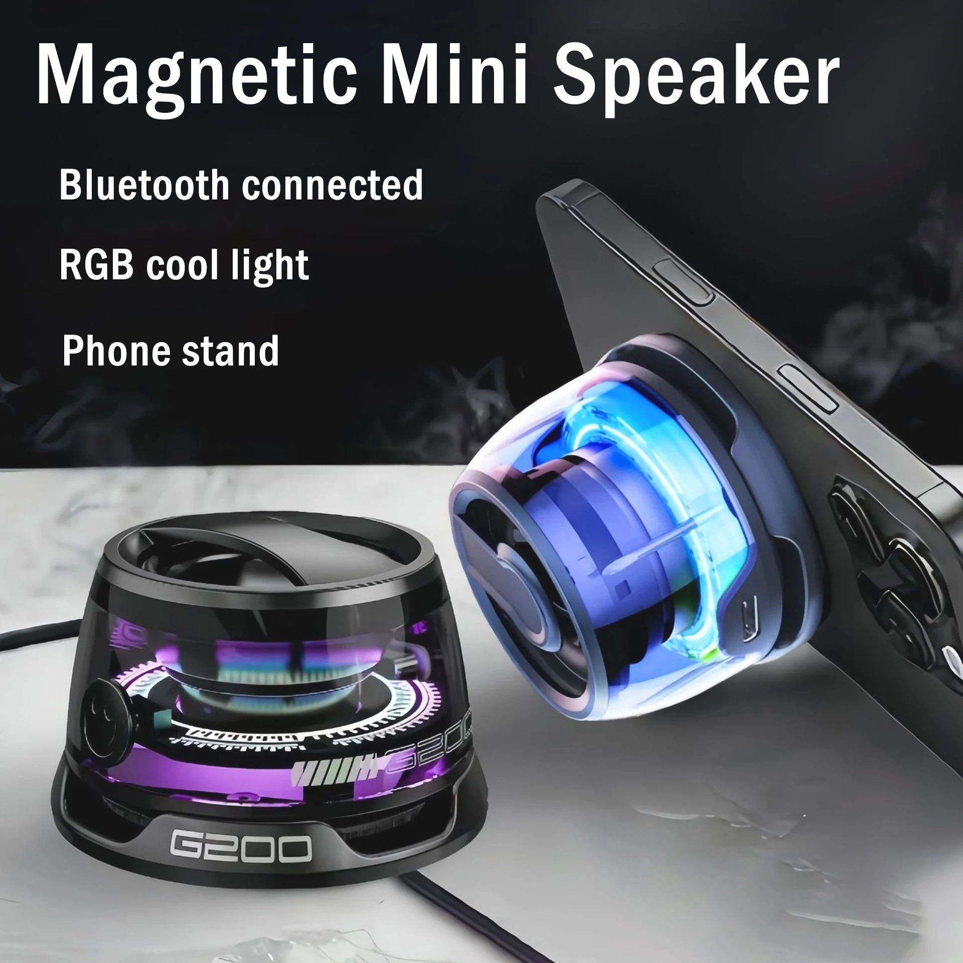Mini Głośnik Bluetooth Przenośny Uchwyt na Telefon Oświetlenie RGB Magnetyczny Głośnik BT5.3 Mini Sound Box 7 Godzin Odtwarzania Łatwy do Przenoszenia