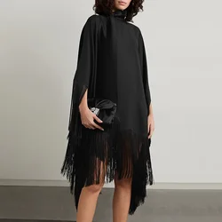 Maternity Photography Black Tassel Dress Loose Fringed High Neckline Panel Midi Dress Pregnant Women Dress Photoshoot