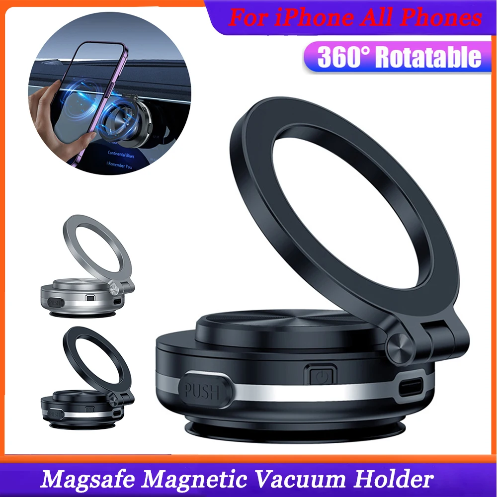 Magnetic Car Phone Holder Electric Vacuum Suction Cup Mount 360 Degrees Rotation Strong Grip Strong Magnetic Car Phone Stand