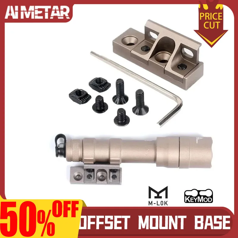 Metal Offset Mount for Surefir M300 M600 Tactical Flashlight Fit Keymod Mlok Rail Airsoft Hunting Weapon Scout Light Accessories