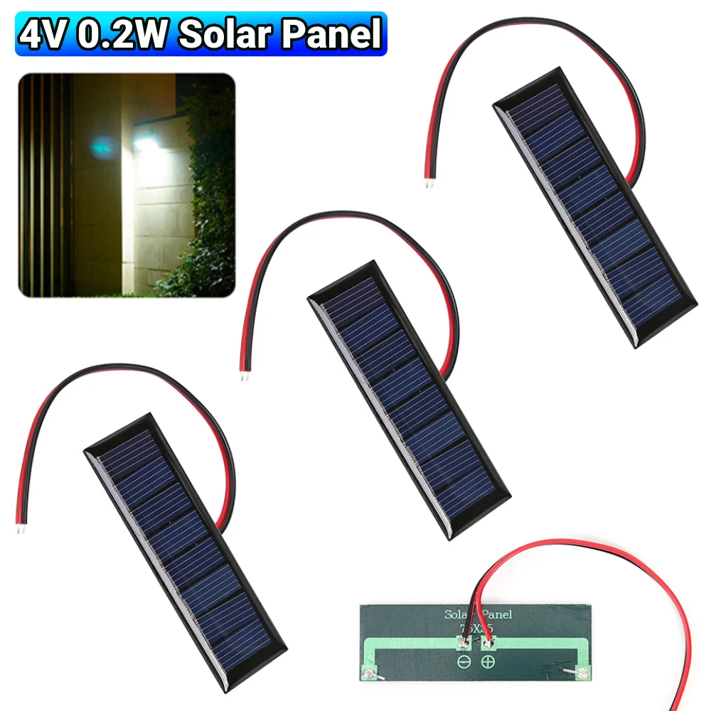 2-20 قطعة 2-سلك الايبوكسي لوحة طاقة شمسية 8 شاحن الخلايا الشمسية الصغيرة 0.2 واط 4 فولت المحمولة لوحة طاقة شمسية شاحن بطارية للضوء الشمسي 75x25 مللي متر