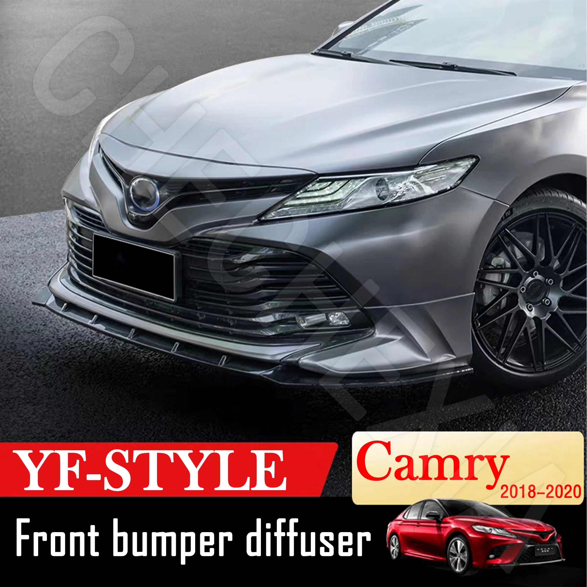 

For 2018-2020 Toyota Camry Upgrades Y Type Front Bumper Diffuser Body Kit Aerodynamics Kit Front Lip Decorative Protective Cover