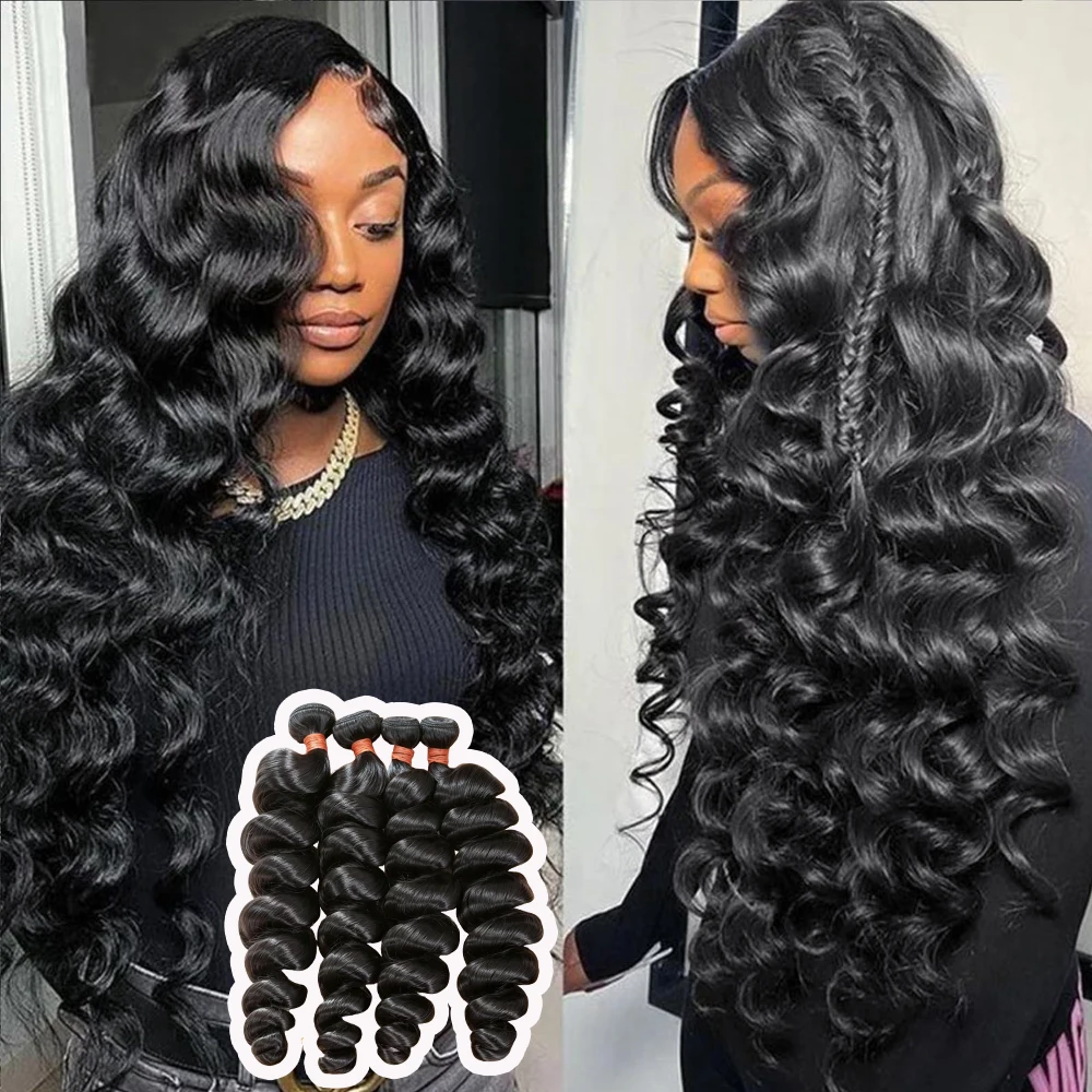 

30 30 30 30 Inch Loose Deep Wave Human Hair Bundles Natural Color Unprocessed Bundle Curly Deep Wave Bundles Human Hair Weaving