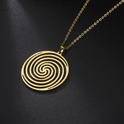 Cazador Hollow Spiral Round Pendant Necklace for Women Stainless Steel Maze Swirling Chain Necklaces Trendy Jewelry 2026 Gifts
