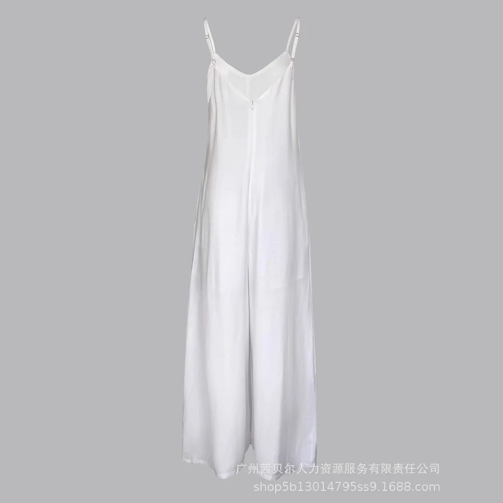 Pantalones generales para mujer, mono holgado liso con correa ajustable, mono de pierna ancha, mono informal holgado