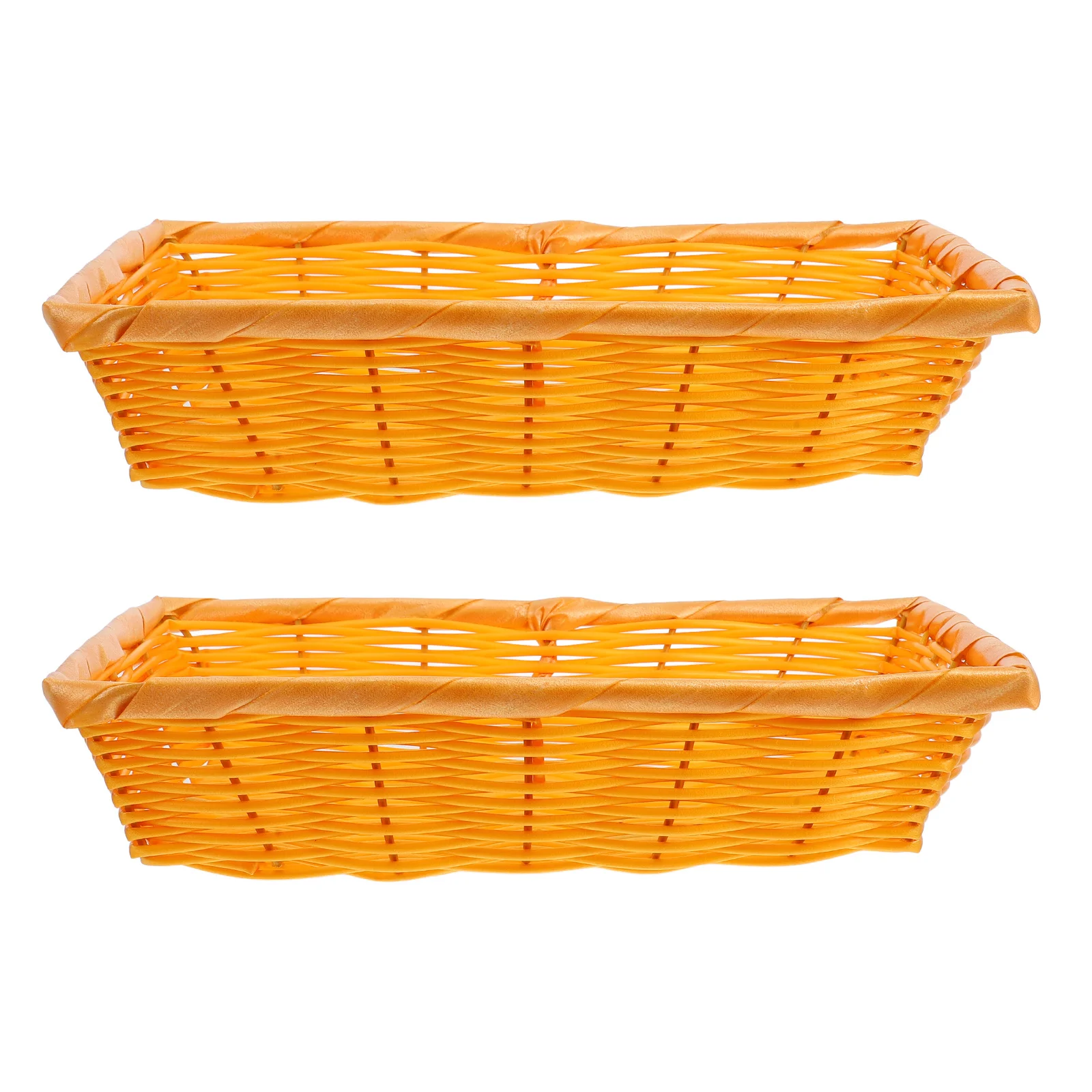 

2pcs Plastic Basket Large Capacity Storage For Kitchen Pantry Bread Fruit Vegetable Woven Design Food Basket Tray Organizing