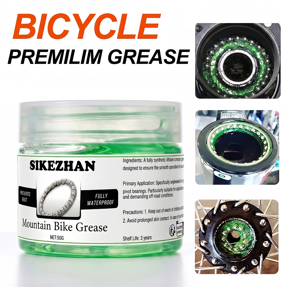 Grasa para Rodamientos de Bicicleta de Montaña Impermeable 50g, Lubricante Sintético de Litio SIKEZHAN para Bicicleta, para Todoterreno y Prevención de Óxido