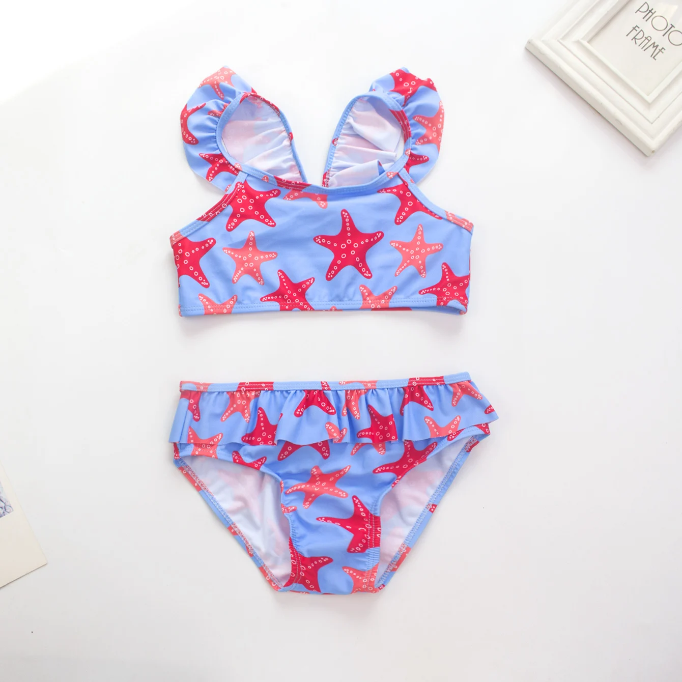 Ruffle Starfish Lemon Print Kids Girls 2-Pieces Bikini Set Summer Beach Girls Swimwear Swimsuit Outdoor Children Surf Beachwear