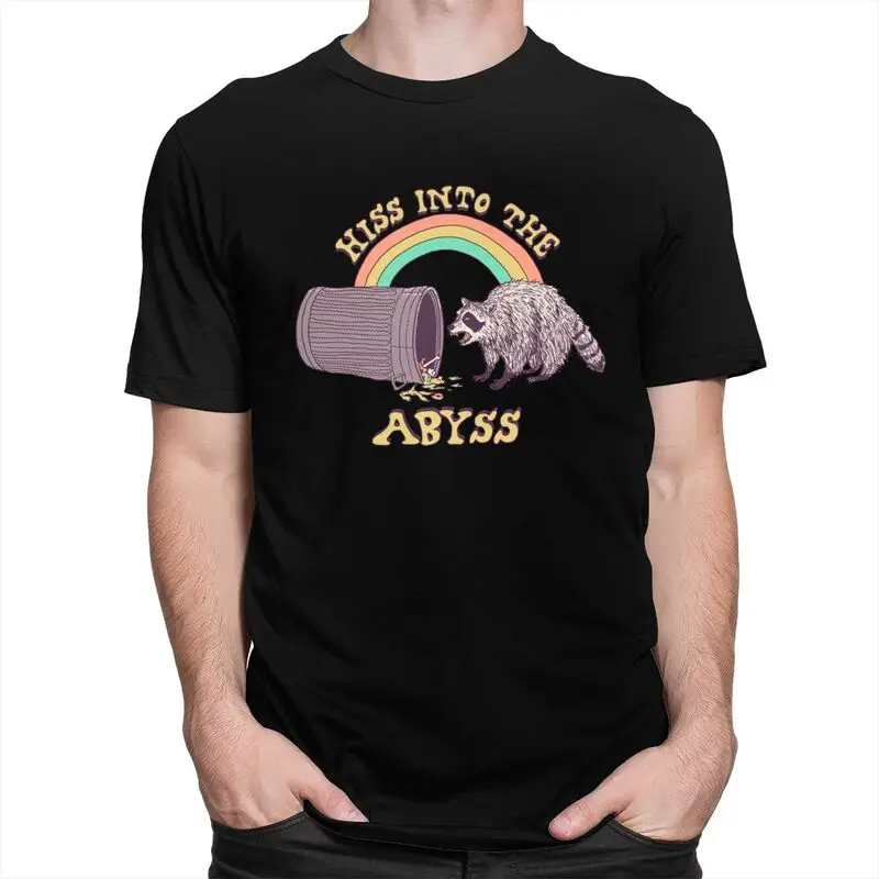 Custom Classic Hiss Into The Abyss Raccoon T Shirt Men Short Sleeve Rainbow Trash Panda Tee 100% Cotton Oversized Tshirt Gift