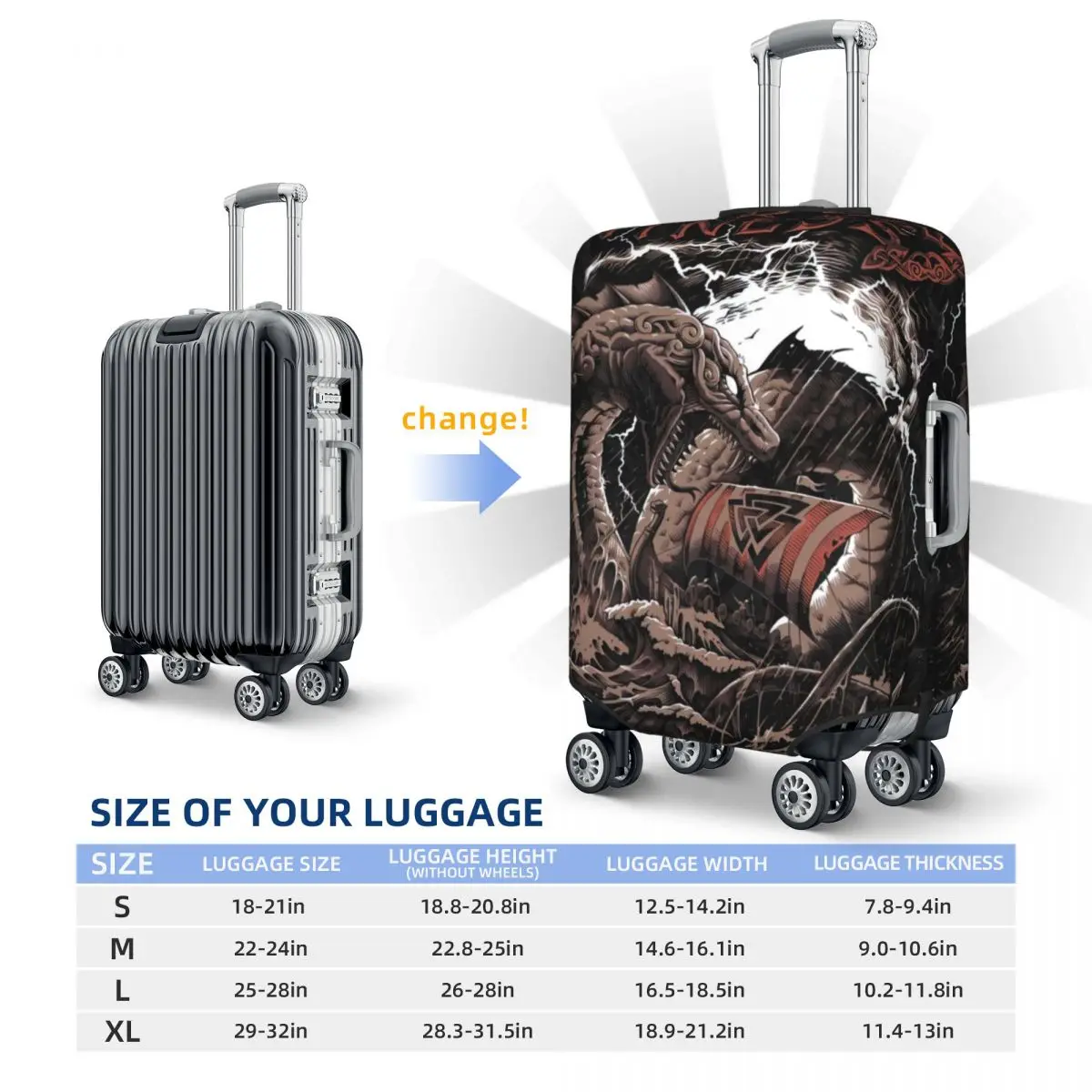 Nordic Mitologia Imprimir Bagagem Protetora de Poeira Cobre, Elastic Suitcase Capa, Impermeável Acessórios de Viagem, 18-32"