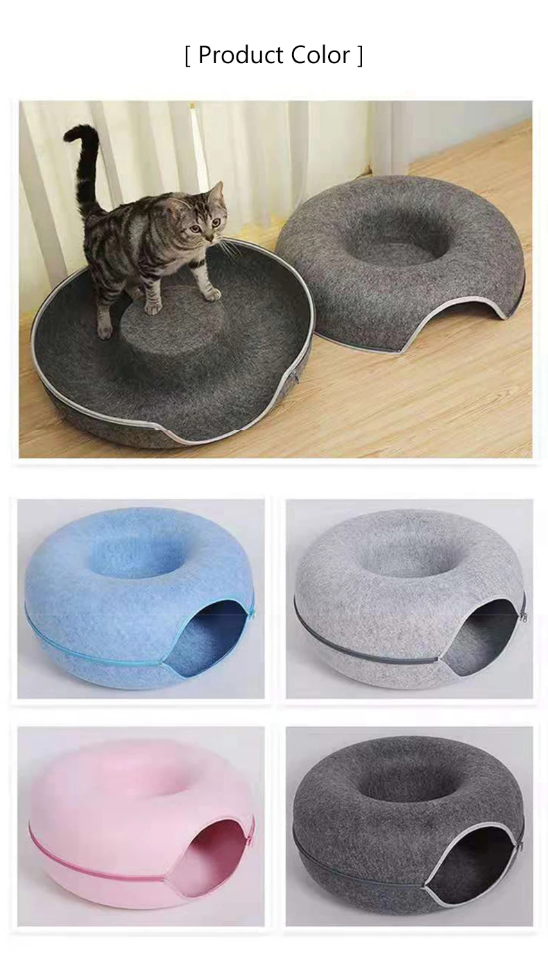 Donut Katze Tunnel Bett Haustiere Haus natürlichen Filz Haustier Katze Höhle interaktives Spielzeug Runde Wolle Filz Haustier Bett Katze Training Spielzeug Katzen haus – Detail 4