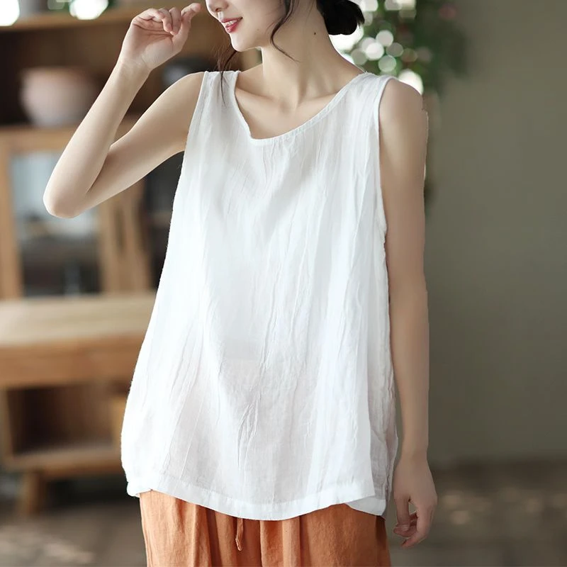 Retro fashion cotton camisole vest women 2024 summer large size loose joker sleeveless inside and outside to wear tops