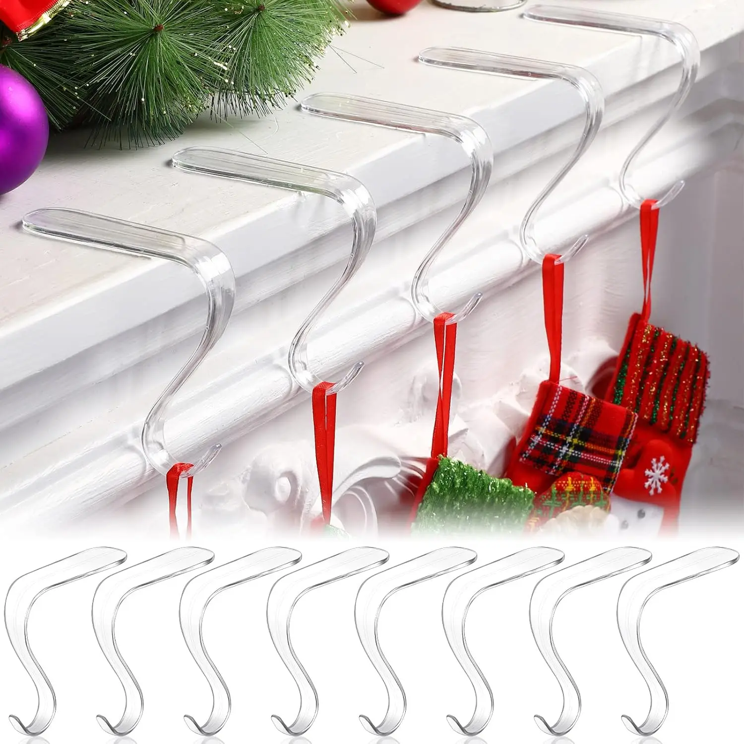 10pcs Christmas Stocking Holders  Acrylic Stocking Hangers for Party Xmas Decor Fireplace Stockings Holders Clear Stocking Holde