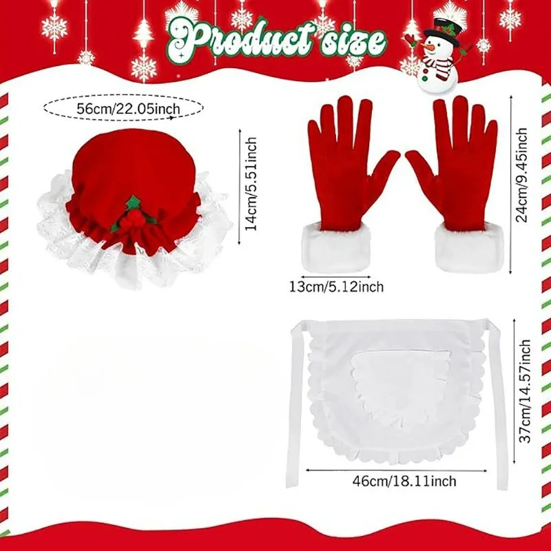 Mrs Claus Full Cosplay Set Wig Hat Apron Gloves Glasses Pearl Necklace Christmas Grandma Outfit For Xmas Party Role Play
