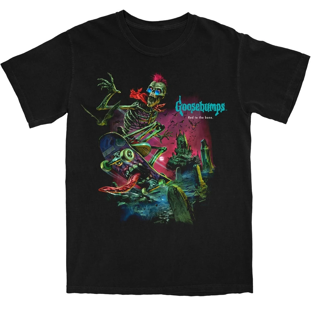 Camiseta gráfica Goosebumps Curly The Skeleton Skateboard, camiseta retro de algodón de estilo streetwear de los años 90, camiseta extragrande
