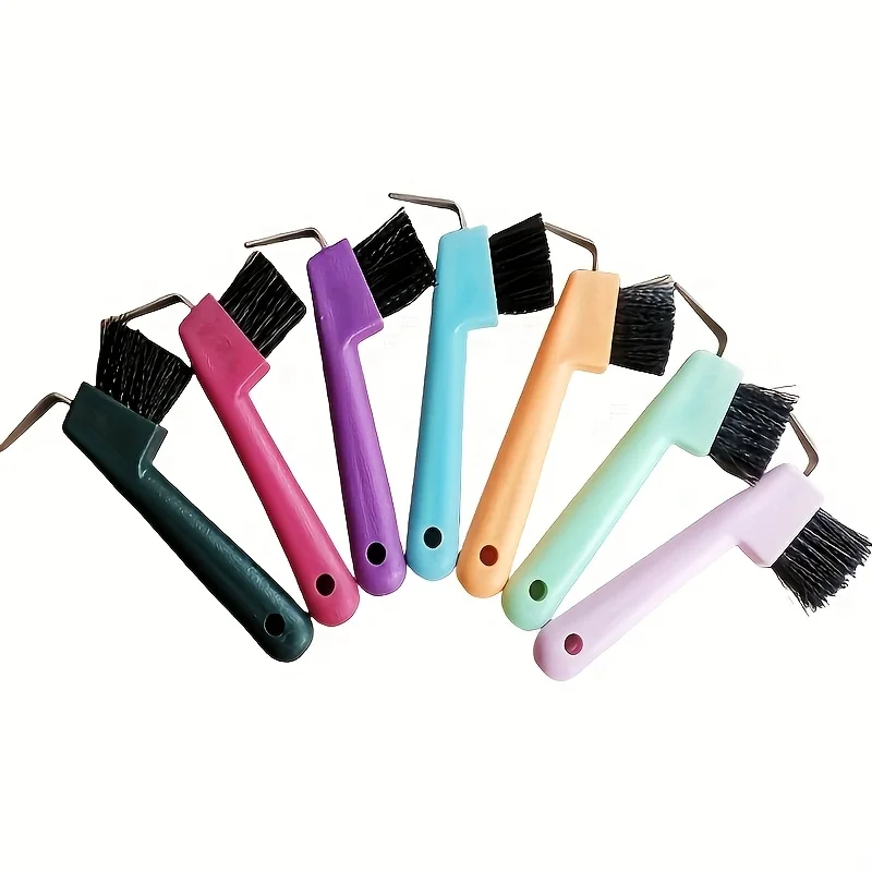 1pc Anti-Slip Soft Grip Hoof Pick Rubber With Brush Plastic Horse Hoof Care Grooming Horseshoe Brush Professional Cleaning Tools