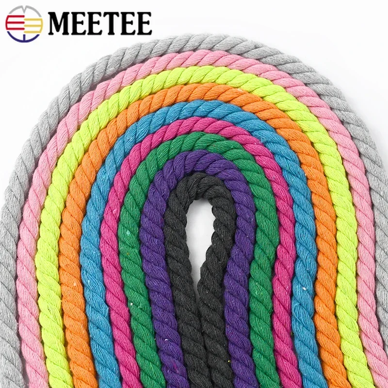 Meetee 5/10M 8mm Cotton Rope 3 Shares Twisted Cords Bag Drawstring Belt DIY Lanyard Thread Cord Home Textile Craft Decoration