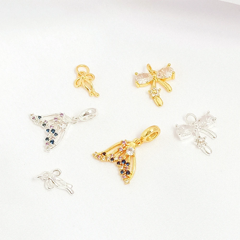 18K Gold-plated Zircon Inlay Bow and Tail Pendant DIY Jewelry Making Necklace, Bracelet, Clothing Accessories Materials