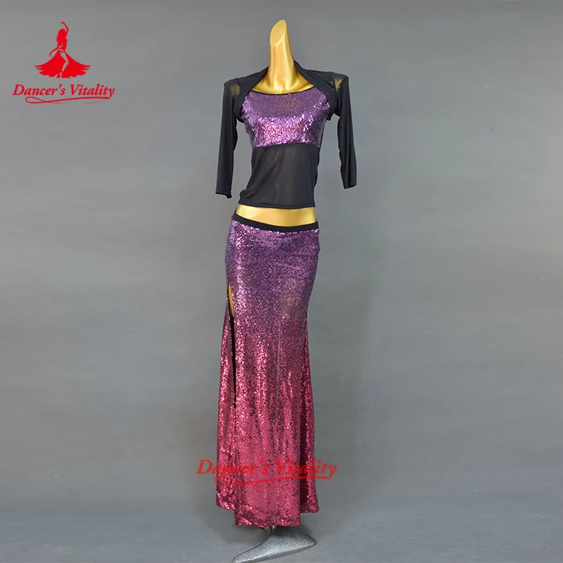 Set Tari Perut Wanita Baru Kostum Tari Oriental Kompetisi Tari Kostum Payet Atasan+Rok Ekor Ikan 2pcs set kostum rok gypsy