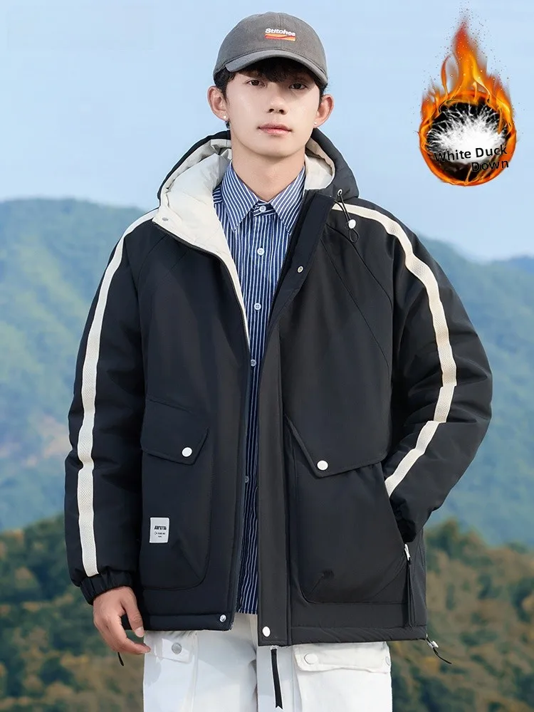 

Men's plus Size down Jaet Winter Thiened Warm Faionable Hooded Coat Windproof Fluffy Quilted Zipper Closure Outdoor Wear