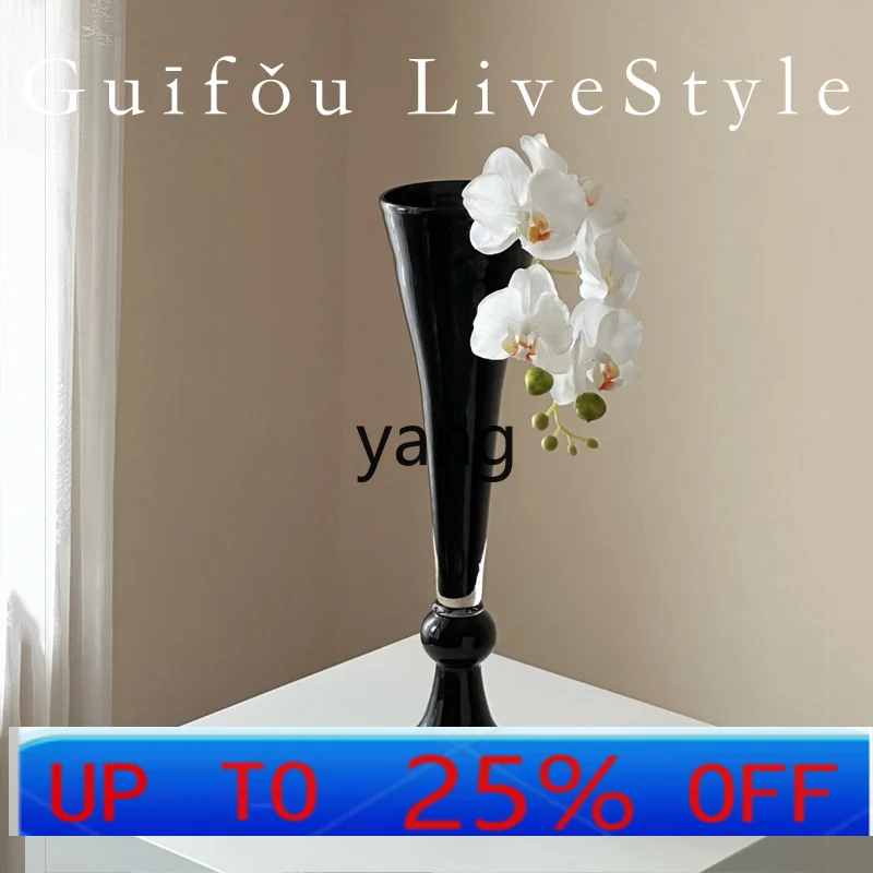 

Lmm medieval vase niche high-footed flower ware dual-purpose living room high-end glazed ornament