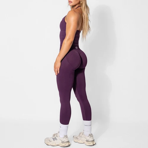 Imagen 2 del producto Conjunto de Yoga para mujer, Tops ajustados con cuello Halter y pantalones moldeadores, ropa deportiva de Yoga, ropa de entrenamiento para gimnasio, conjunto de mallas de cintura alta, 2 uds.