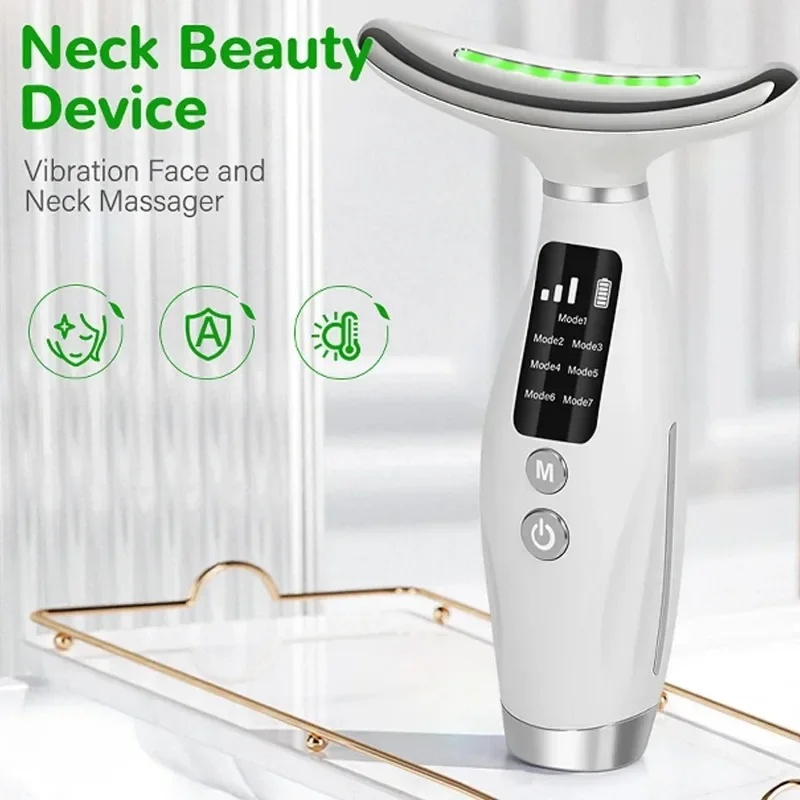 7 Colour Light Neck Instrument, Face and Neck Whole Body Beauty Massage, Fade Neck Line Treatment,3 Gears 7 Modes Screen Display