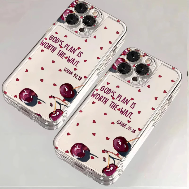 Phone Case for Samsung Galaxy S26 S25 FE S24 Plus S23 Ultra S22 S21 FE A37 A17 A16 A57 A56 A36 A06 Cute Cherry Heart Clear Cover