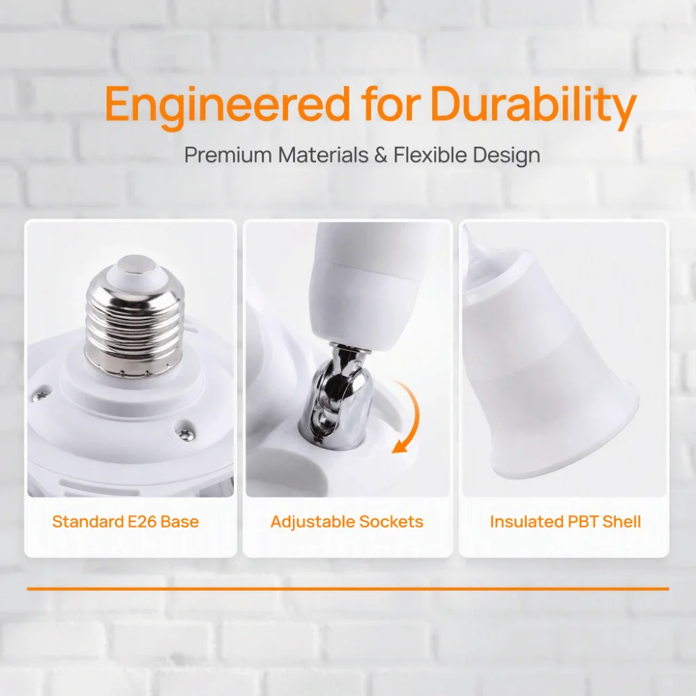 Durable E26 Light Splitter Adjustable Direction PBT Lamp Holder Converter White Lamp Adapter Photography