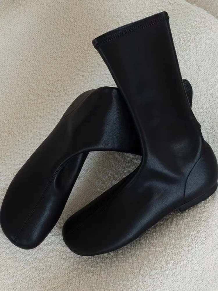 ele-bout-rond-elastique-so-bottes-femmes-automne-hiver-talon-bas-minceur-polyvalent-mi-mollet-botte-ort-botte-en-cuir-version