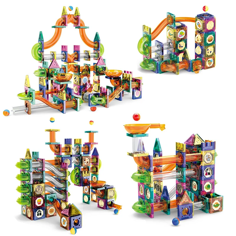 Educational Colorful Magnetic Sheet for Kids with Slide Ball Building Blocks Pipe Magnet Splicing Track Puzzle Toy Window