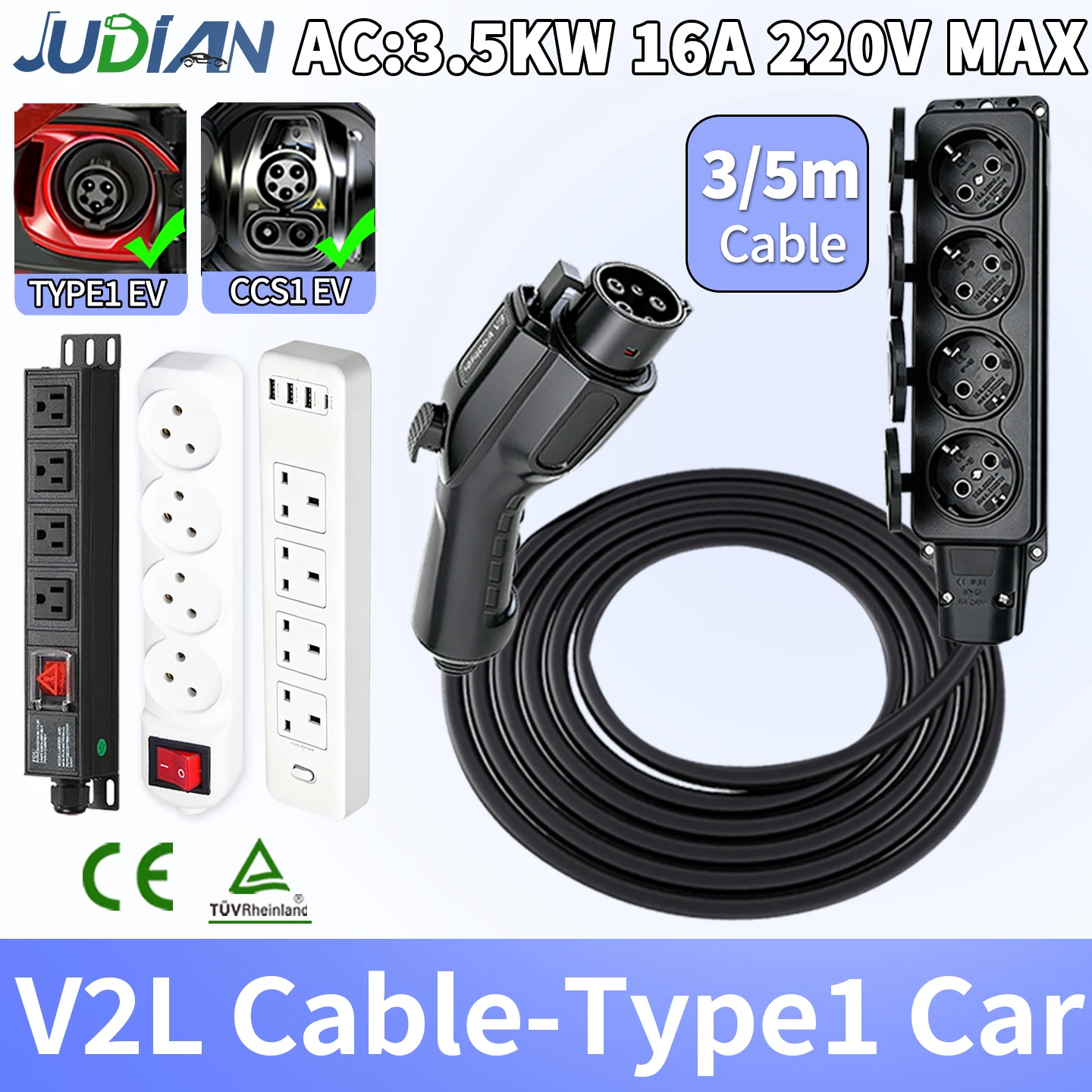 TYPE1 Discharger UK EU US IL Socket V2L Adapter V2L Cable Outdoor Charging StationUse Need Car Support V2L Function