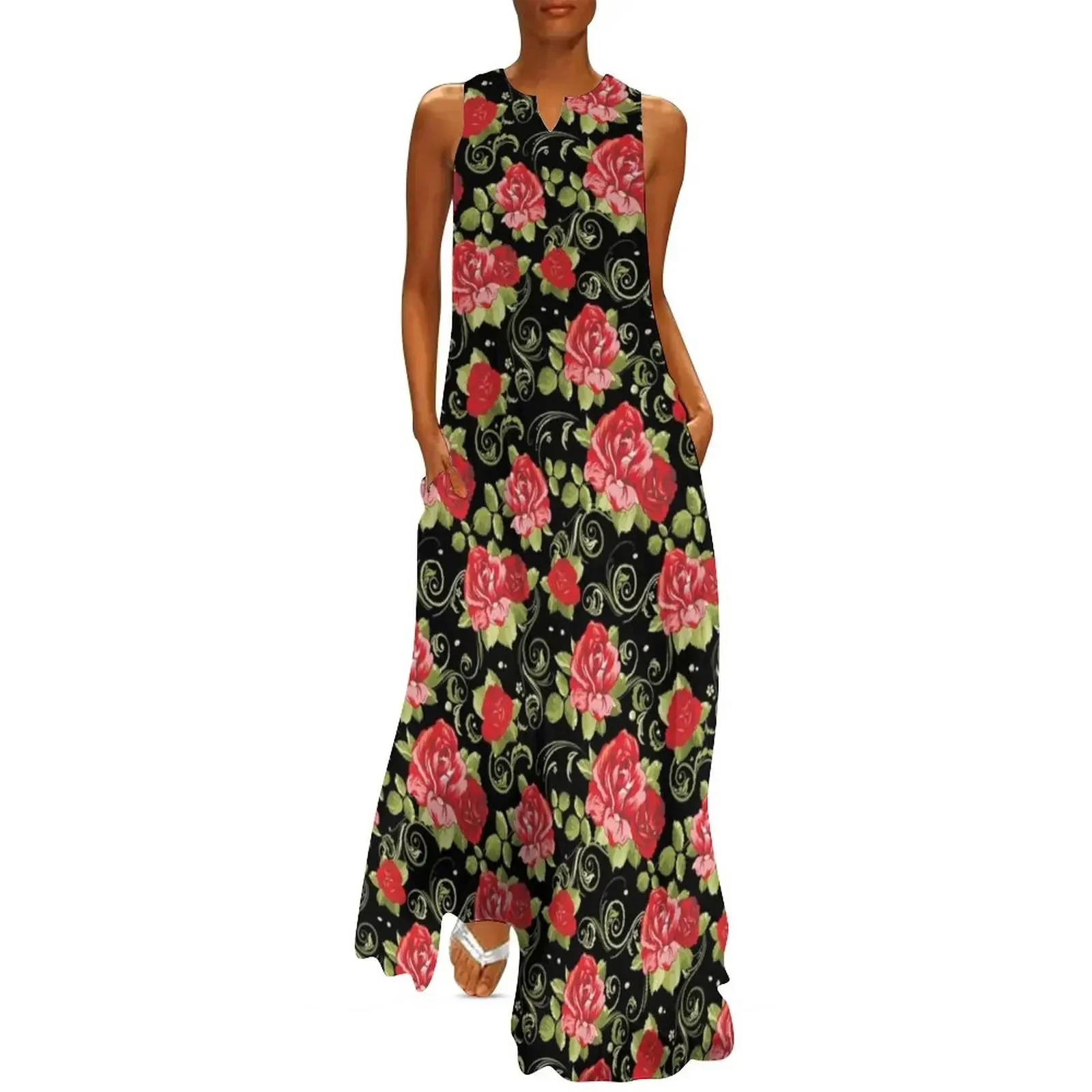 

Red Roses, Art digital work Long Dress luxury woman party dress Woman fashion clothes Dress